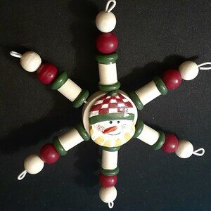Handmade Wooden Spool and Balls Snowman Ornament - Double Sided - Hand Painted!!